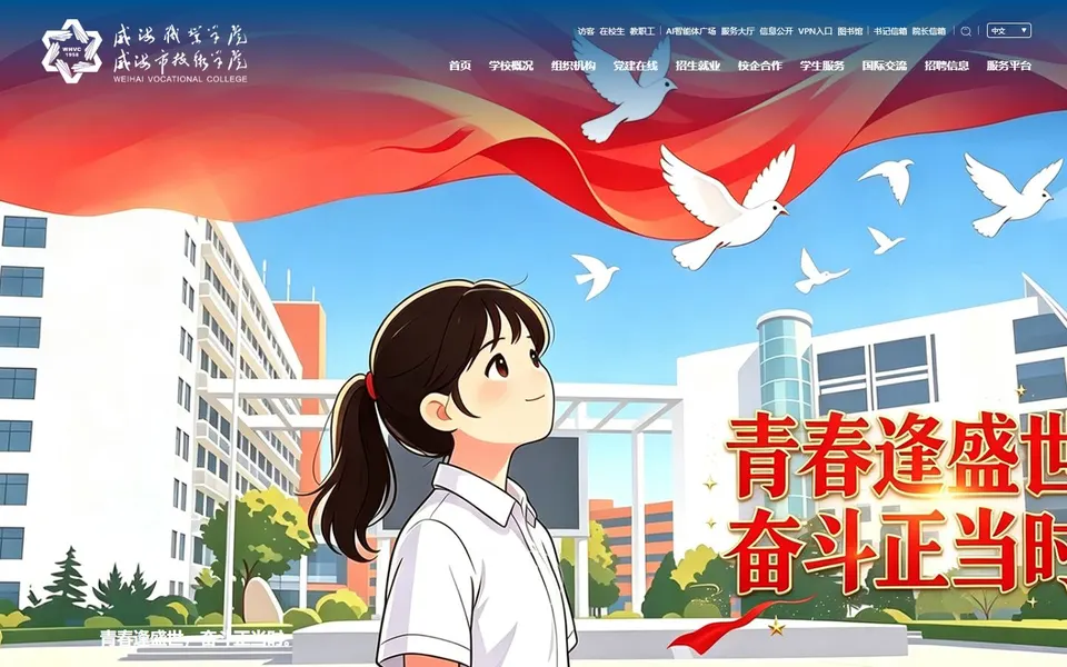 威海职业学院官网首页截图,拍摄于2026-10-01