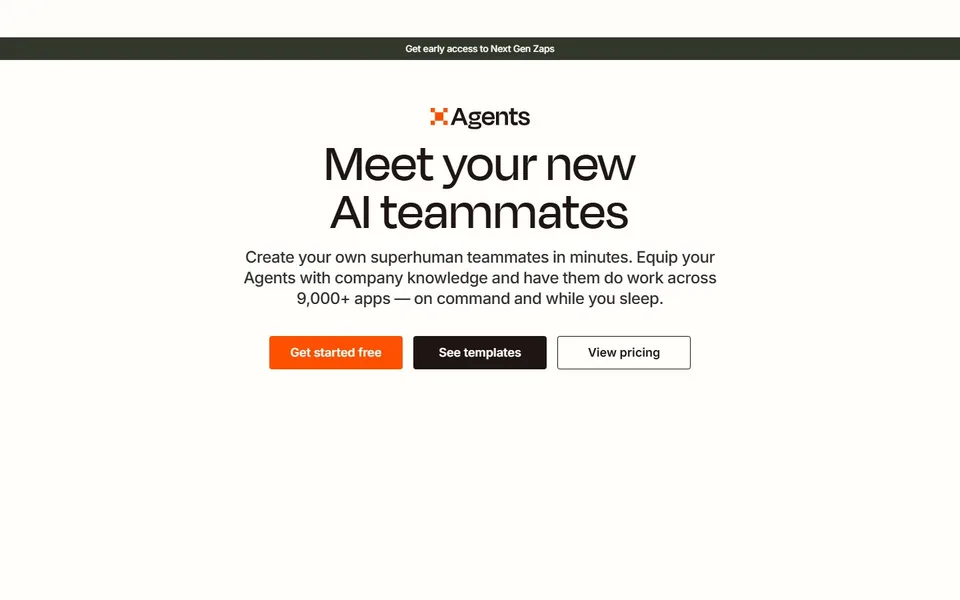 Zapier Agents官网首页截图，拍摄于2026-10-01