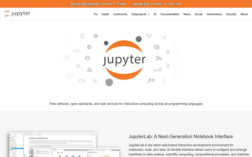 Project Jupyter官网首页截图，拍摄于2026-10-01