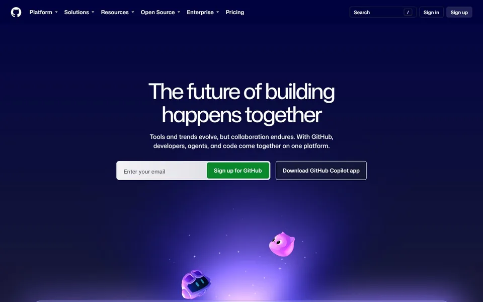 GitHub官网首页截图，拍摄于2026-10-01