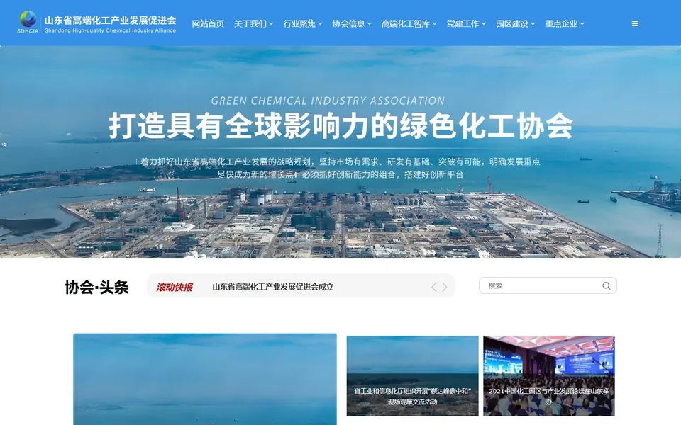 山东省高端化工产业发展促进会官网首页截图，拍摄于2026-10-01