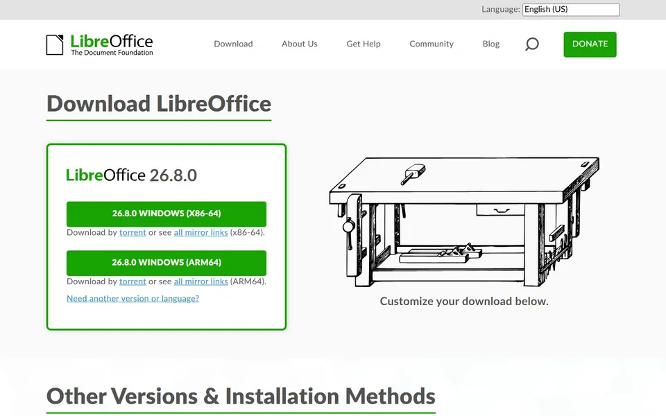 LibreOffice官网首页截图，拍摄于2026-10-01
