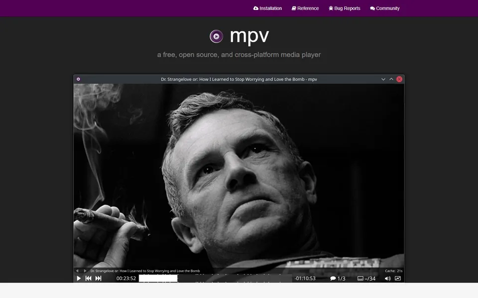 mpv官网首页截图，拍摄于2026-10-01