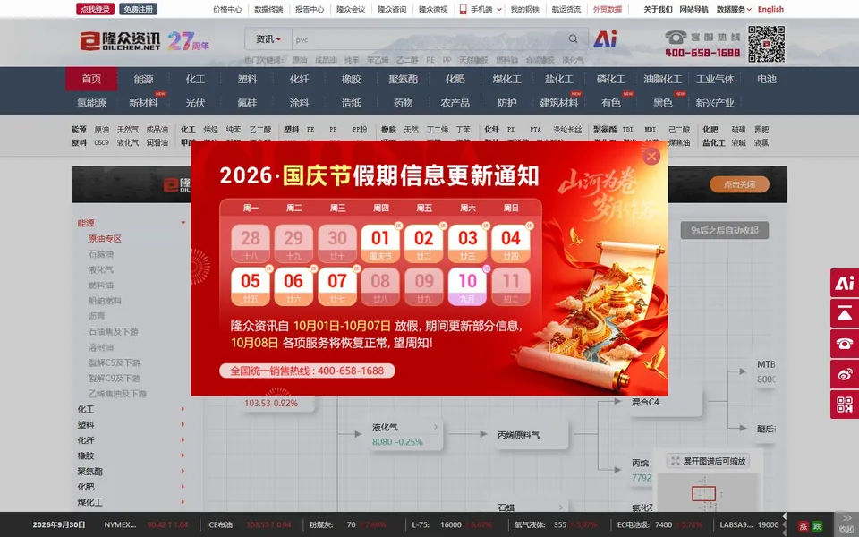 隆众资讯官网首页截图，拍摄于2026-10-01
