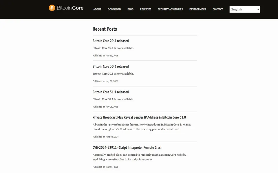 Bitcoin官网首页截图，拍摄于2026-10-01