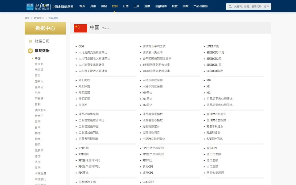 新华宏观数据官网首页截图，拍摄于2026-10-01