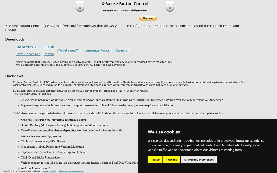 X-Mouse Button官网首页截图，拍摄于2026-10-01