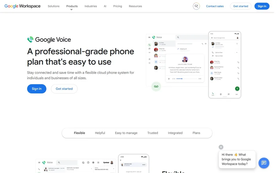 Google Voice官网首页截图，拍摄于2026-10-01