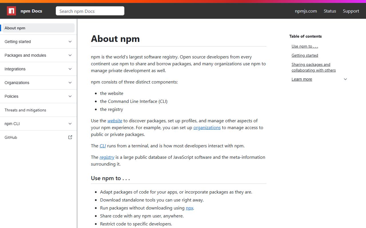 npm — снимок сайта